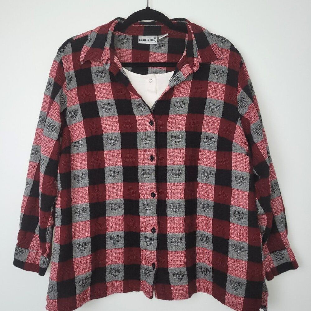 Vintage 90s Y2K Fashion Bug Plaid Thermal Button Down Shirt 100% Cotton